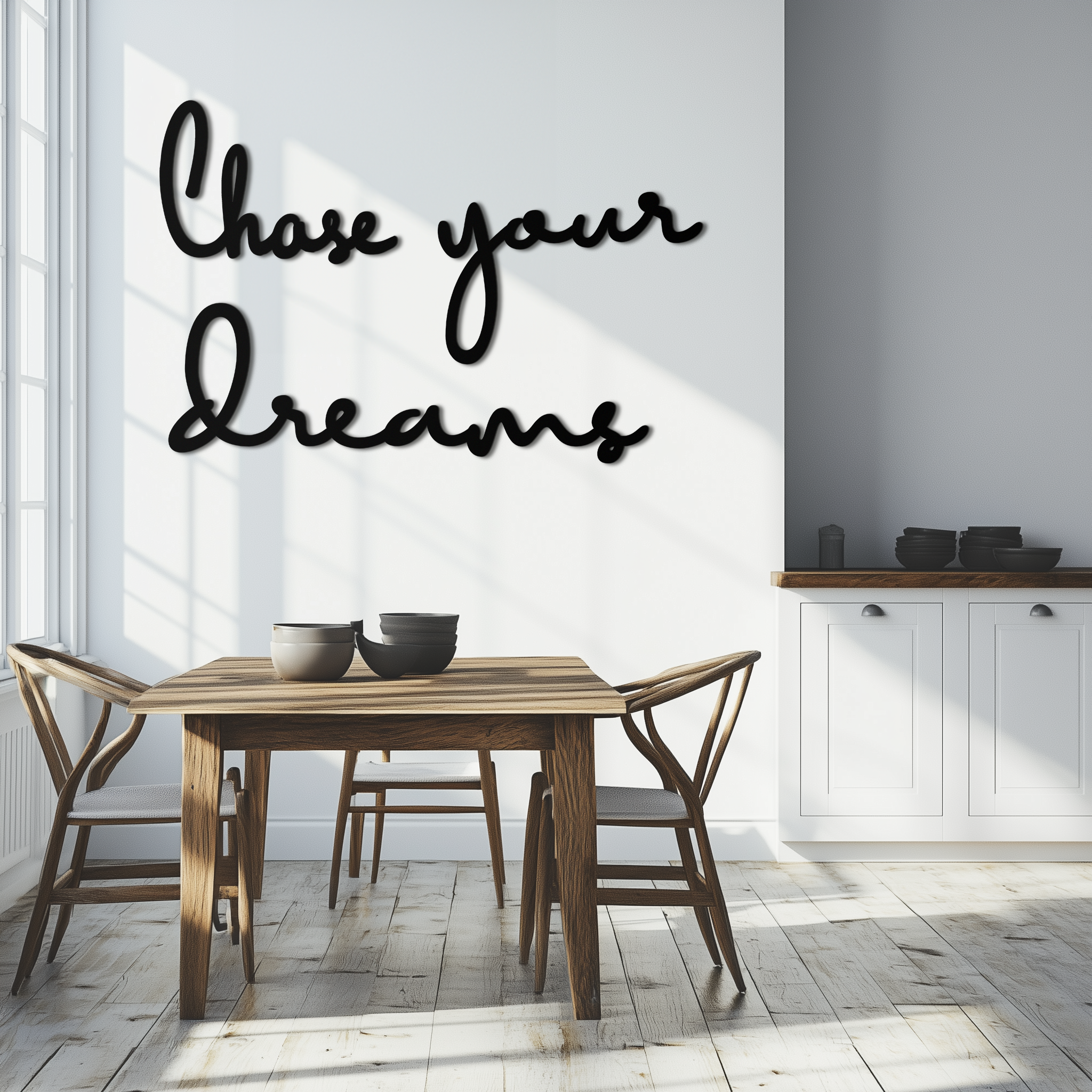 Black Matte Metal Wall Art - Chase Your Dreams Quote Sign