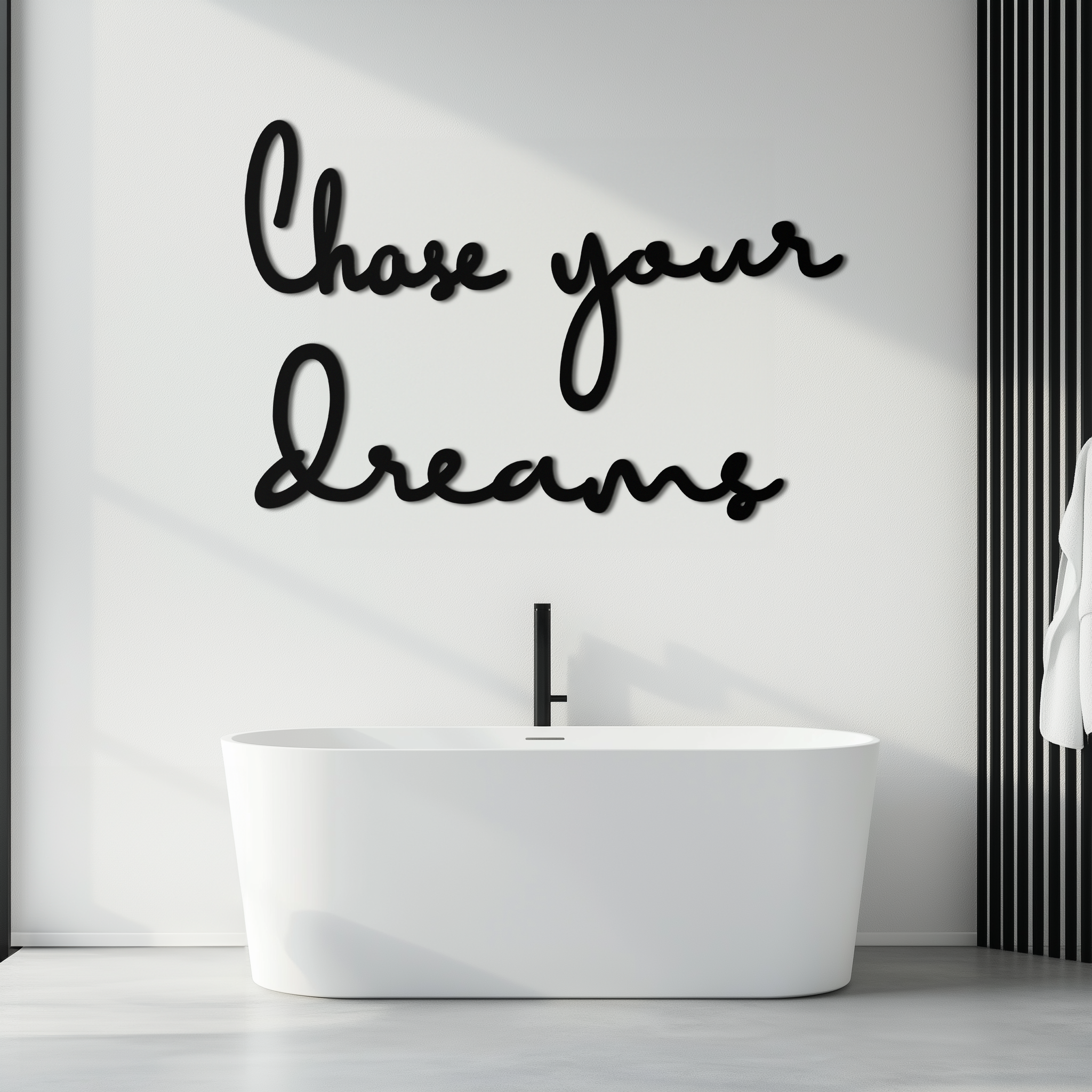 Black Matte Metal Wall Art - Chase Your Dreams Quote Sign