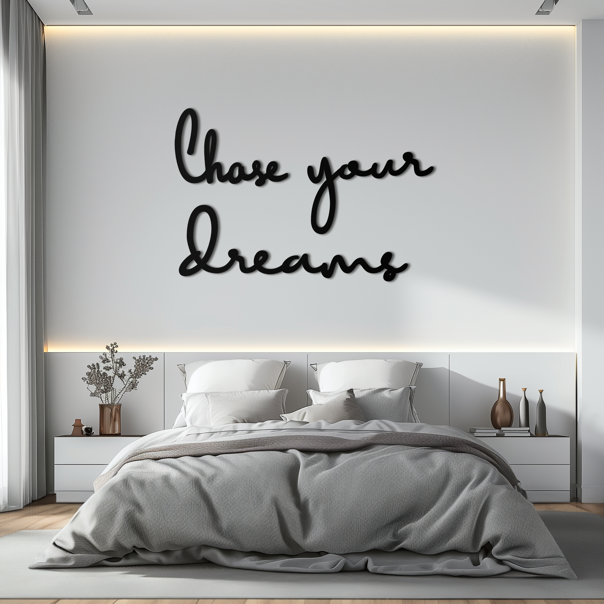 Black Matte Metal Wall Art - Chase Your Dreams Quote Sign