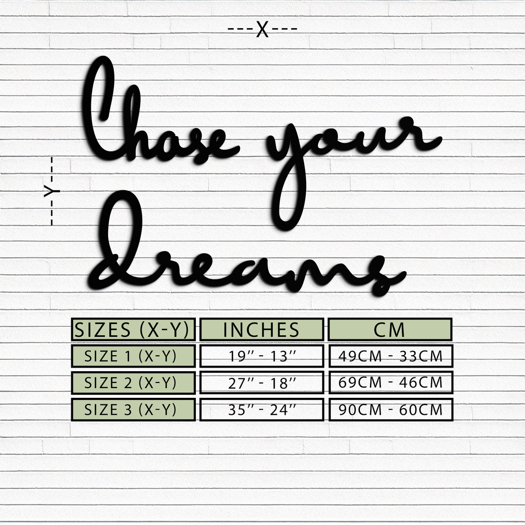 Black Matte Metal Wall Art - Chase Your Dreams Quote Sign