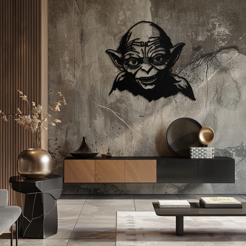 Black Metal Gollum Wall Art - Dark Fantasy Movie Steel Silhouette
