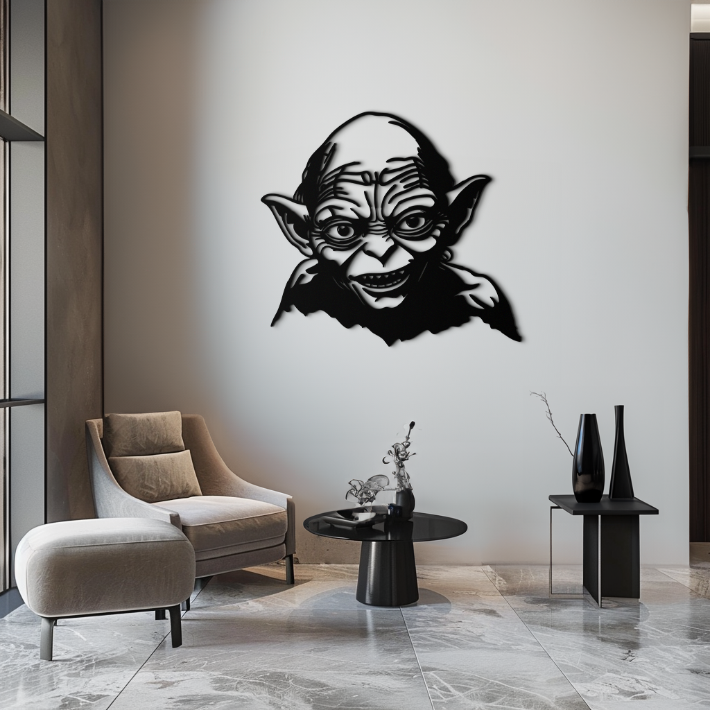 Black Metal Gollum Wall Art - Dark Fantasy Movie Steel Silhouette
