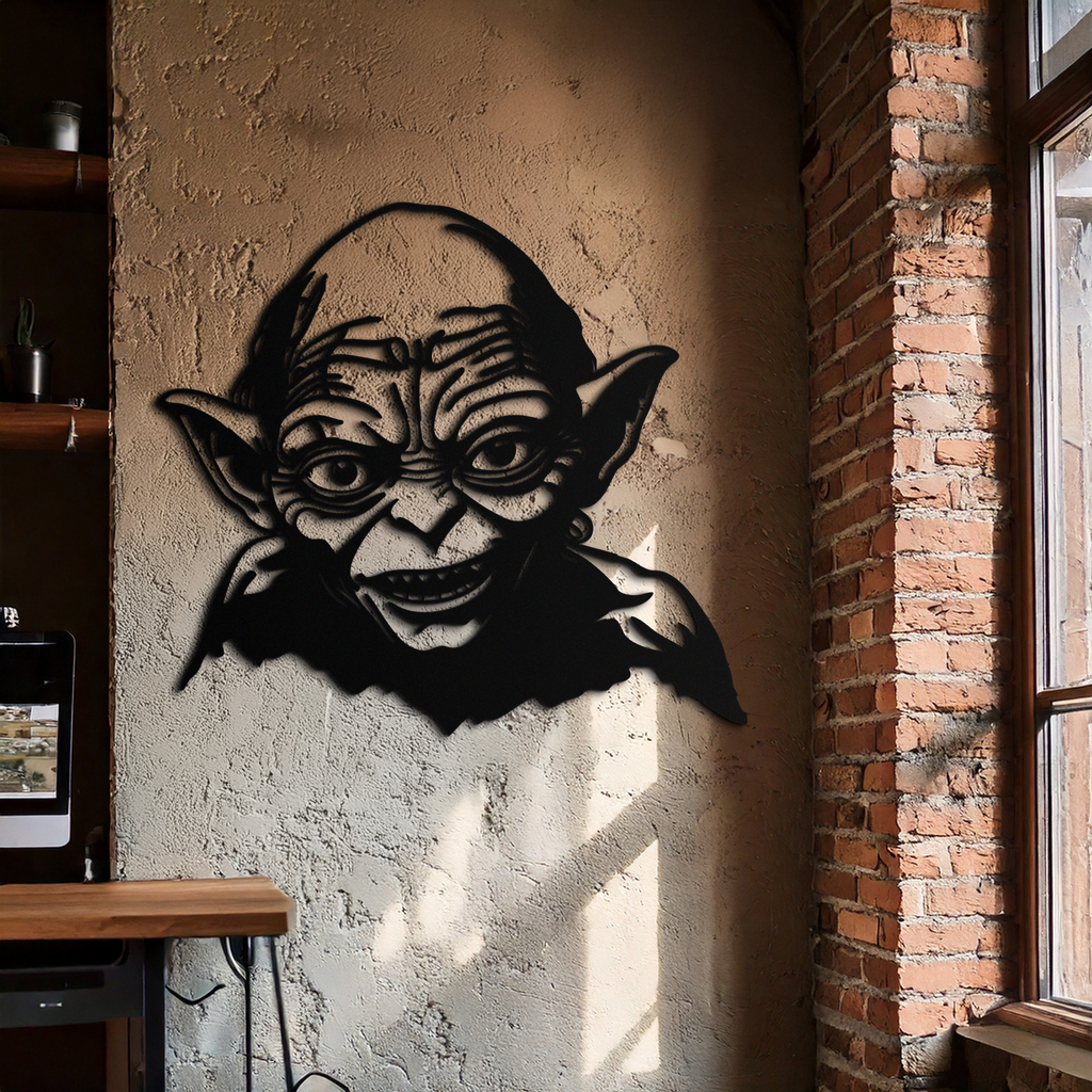 Black Metal Gollum Wall Art - Dark Fantasy Movie Steel Silhouette