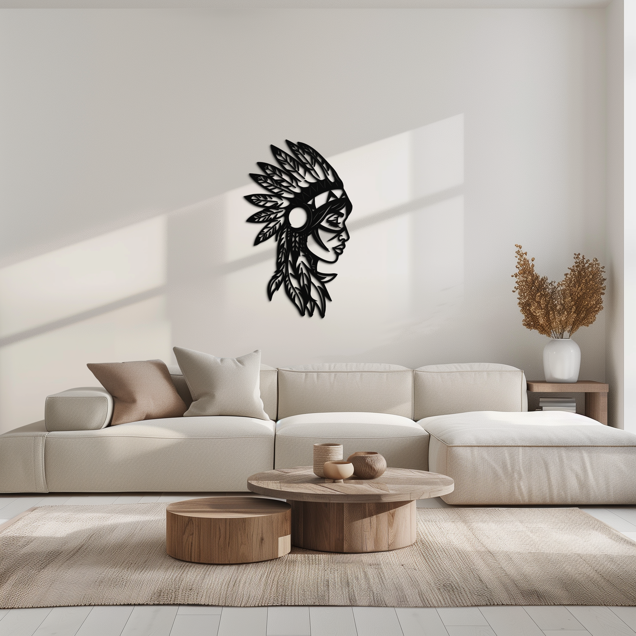Native American Woman Metal Wall Art - Tribal Feathered Headdress