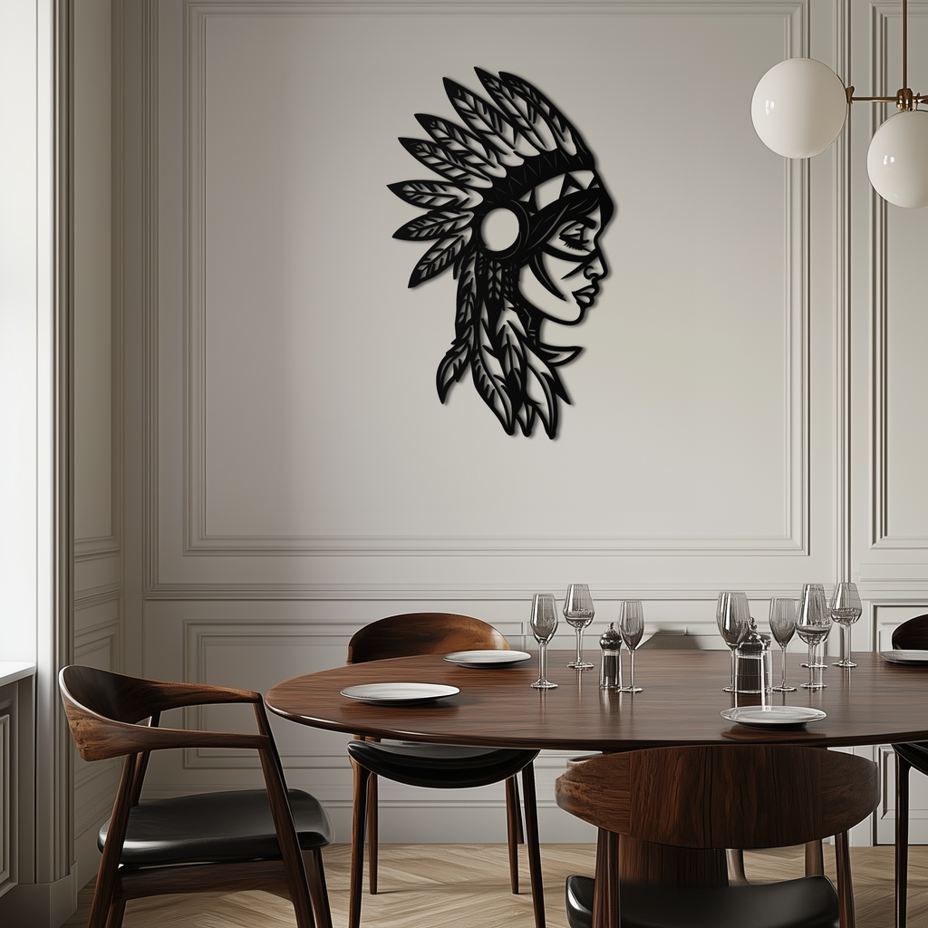 Native American Woman Metal Wall Art - Tribal Feathered Headdress