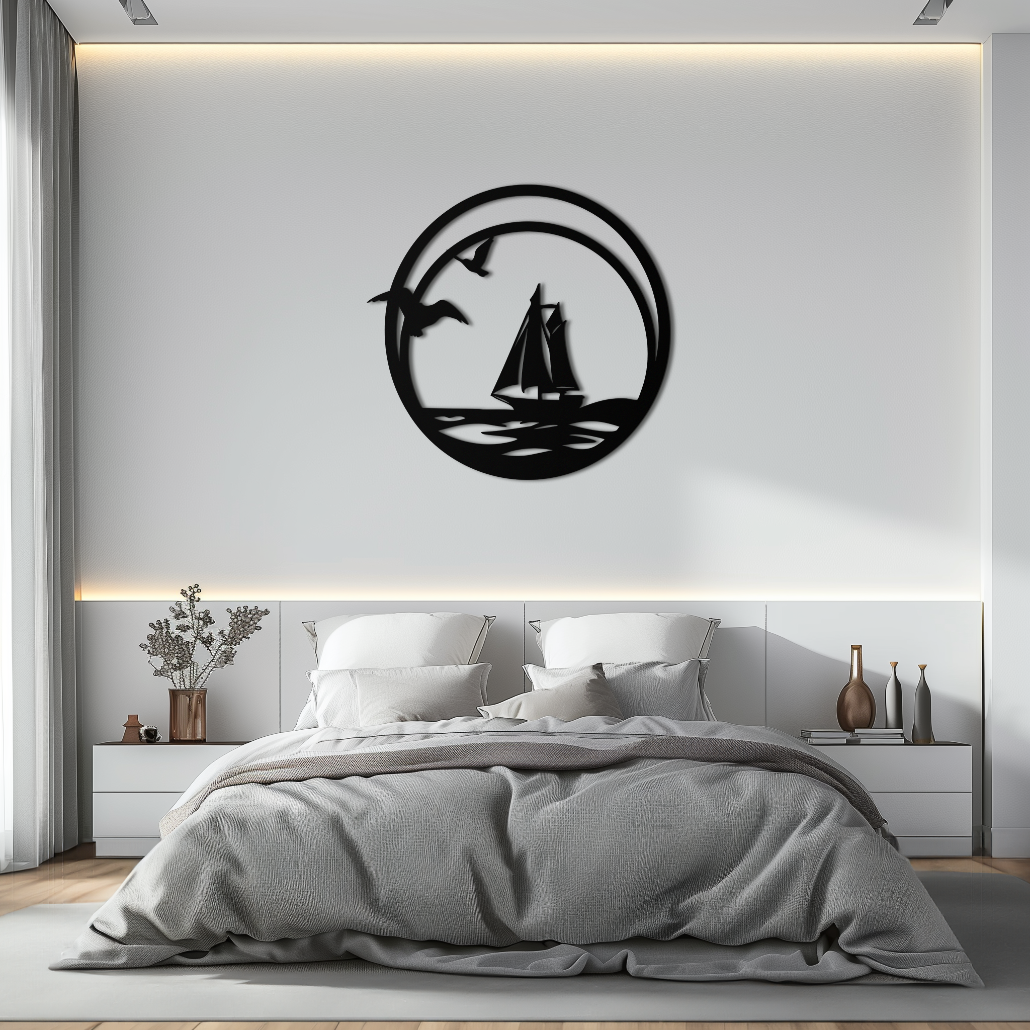 Metal Wall Art - Sunset Silhouette Mountain Tree Round Composition