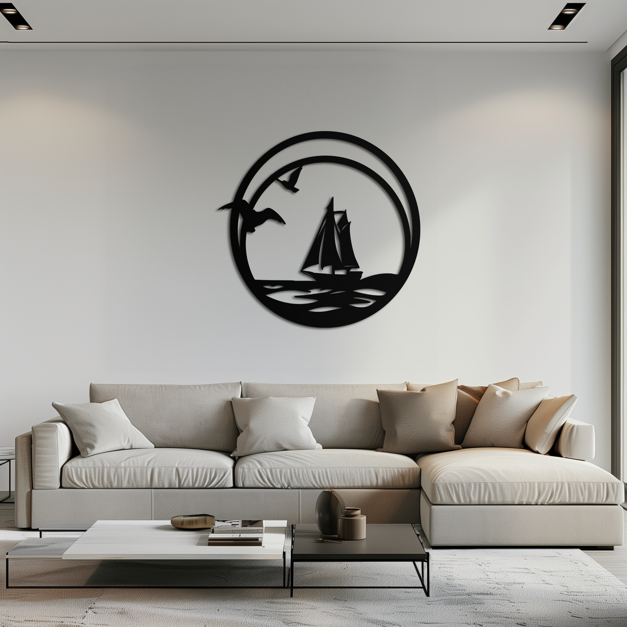 Metal Wall Art - Sunset Silhouette Mountain Tree Round Composition