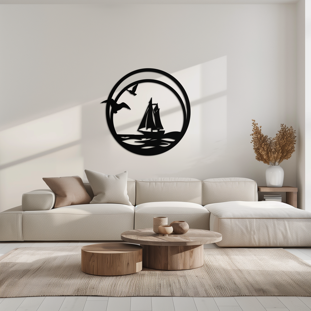 Metal Wall Art - Sunset Silhouette Mountain Tree Round Composition