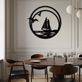 Metal Wall Art - Sunset Silhouette Mountain Tree Round Composition