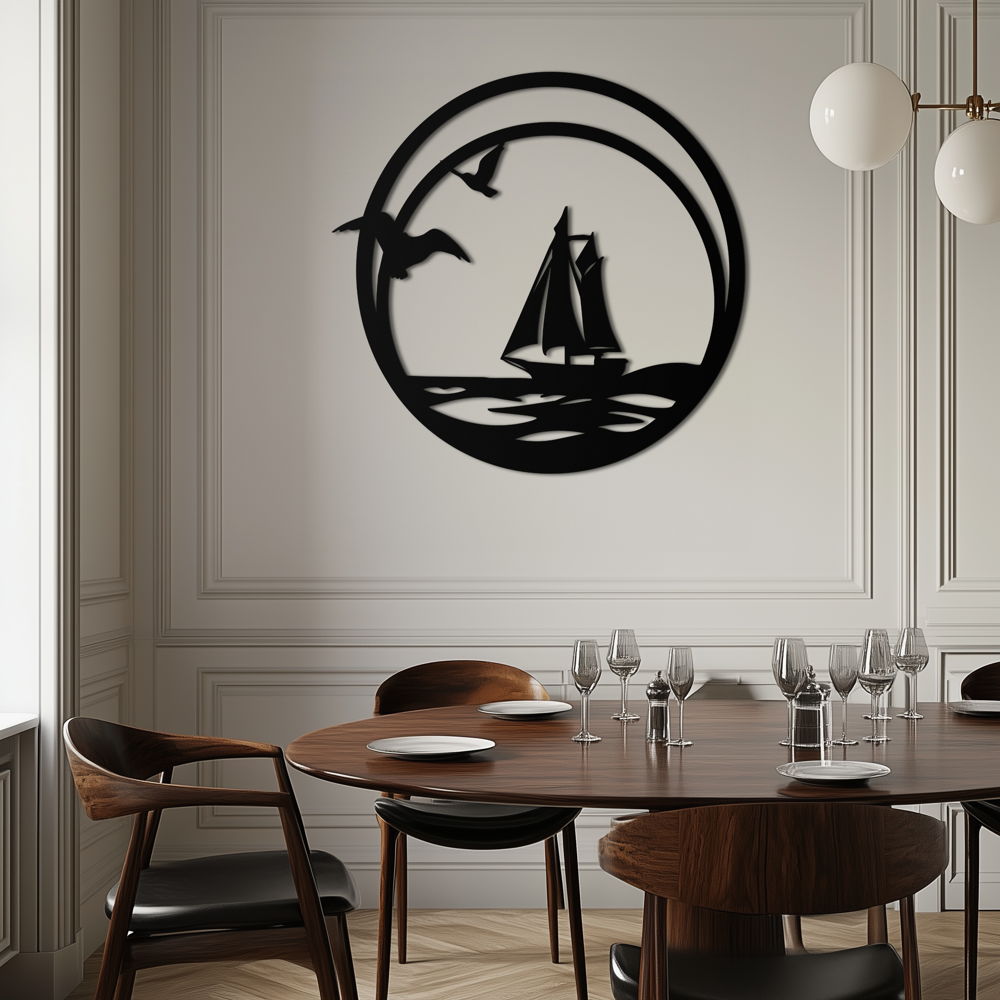 Metal Wall Art - Sunset Silhouette Mountain Tree Round Composition