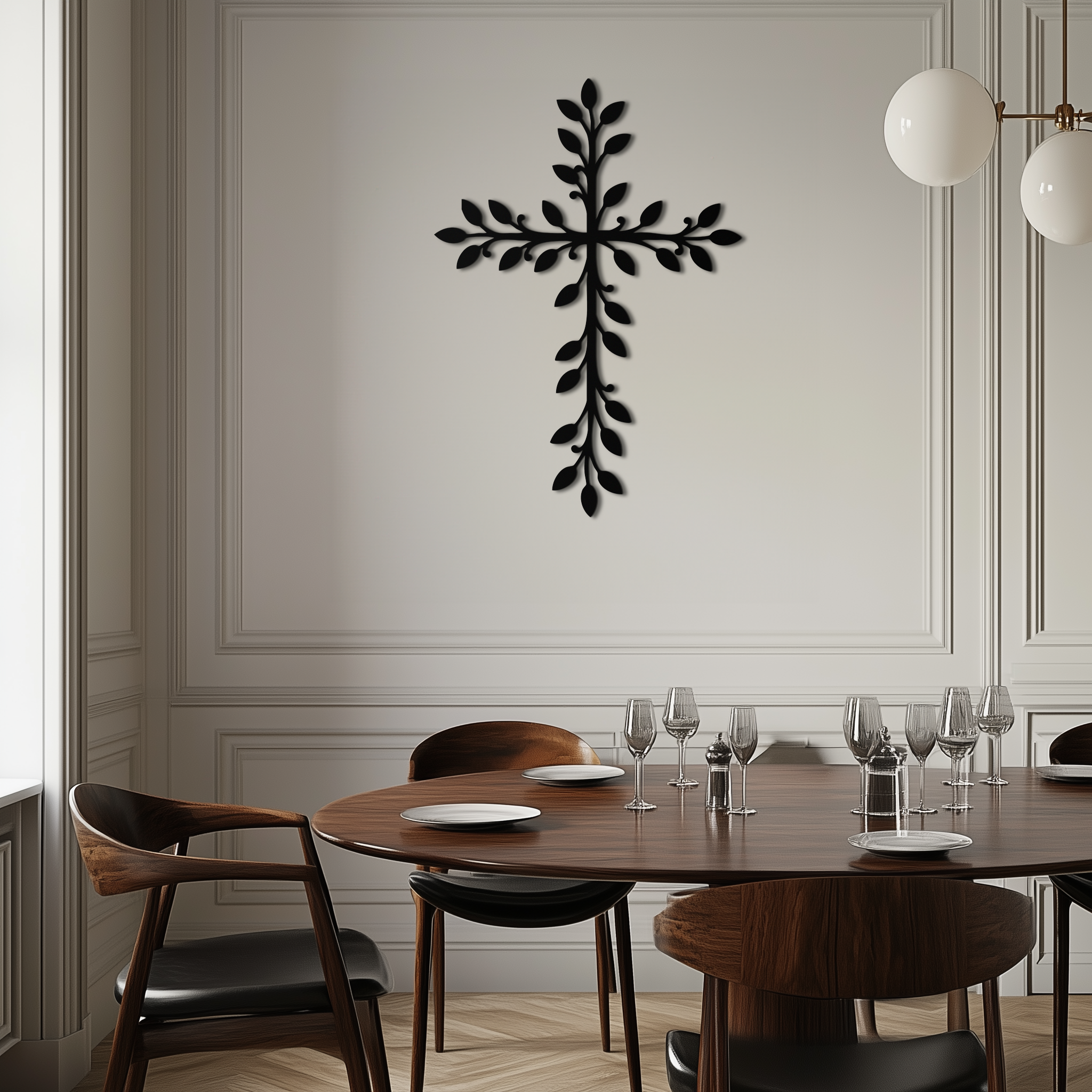 Metal Leaf Cross Wall Art - Botanical Christian Home Design