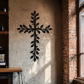 Metal Leaf Cross Wall Art - Botanical Christian Home Design