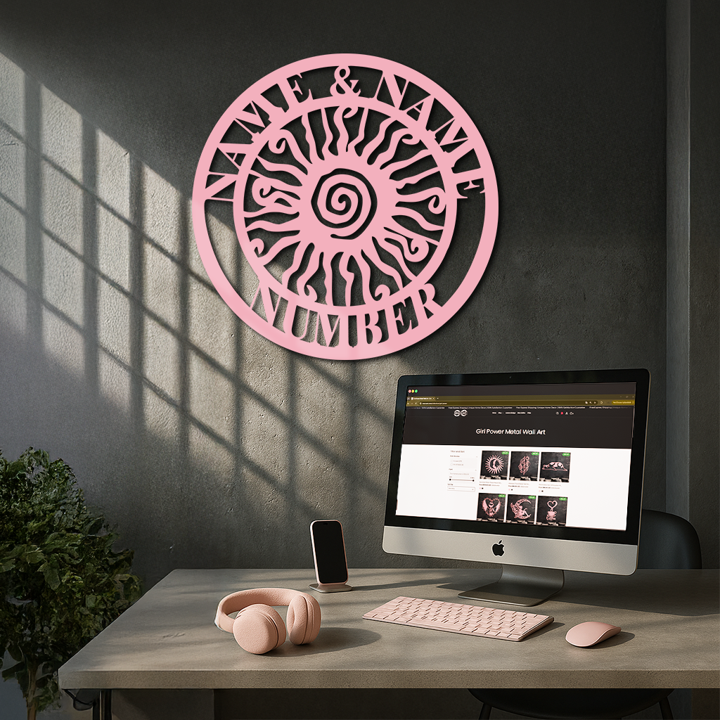 Personalized Sun Spiral Metal Wall Art – Custom Name & Number Outdoor Decor - KAFGP129