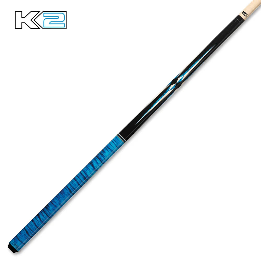 K2 KL141 Gloss Black Cue With Turquoise/White Floating Points & Blue Curly Design