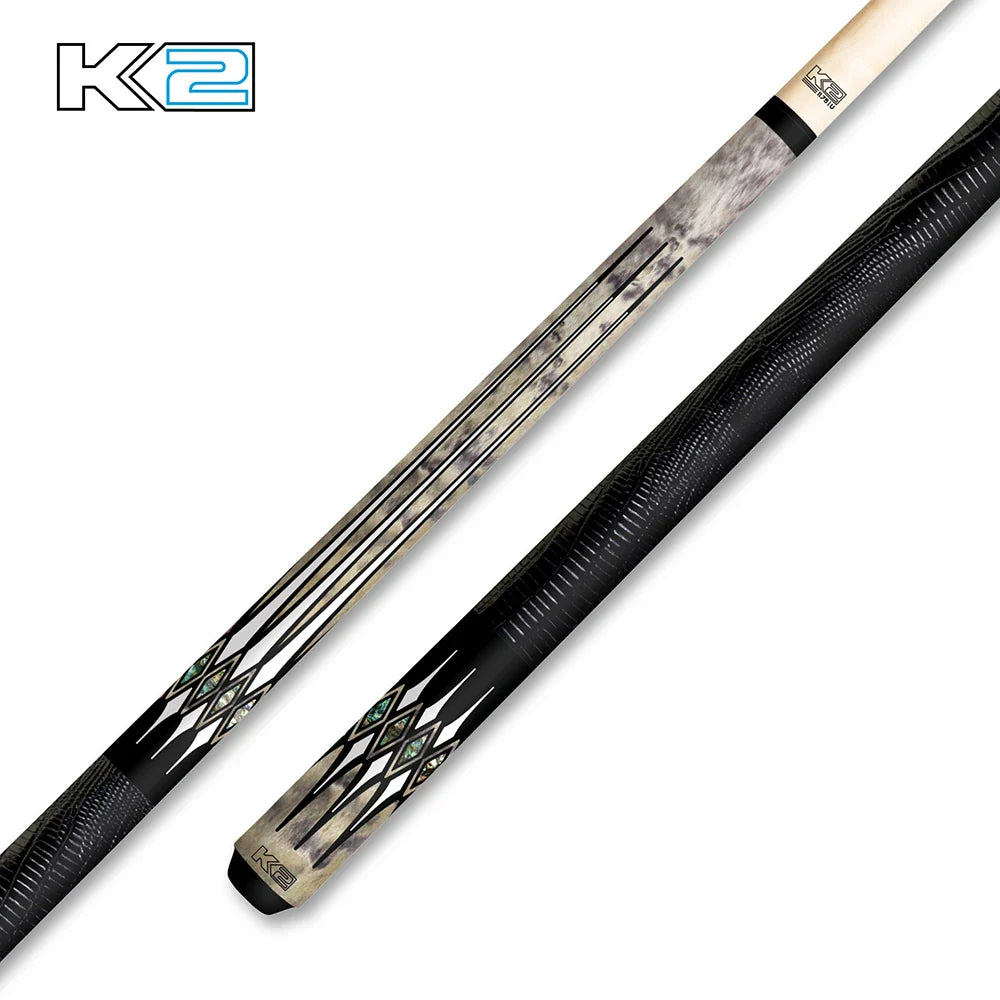 K2 KL192 Cue With Abalone Floating Points & Black Embossed Lizard Wrap