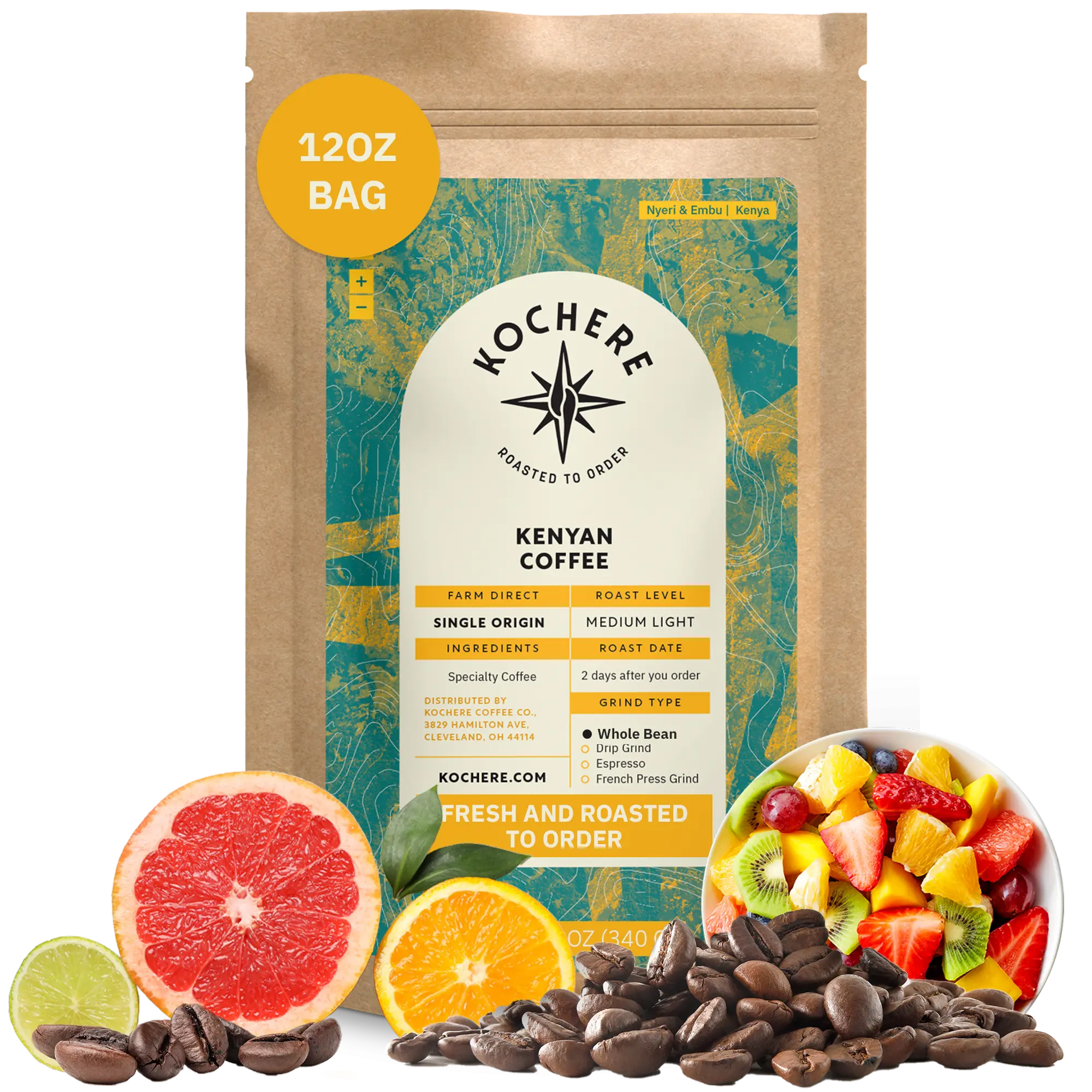 Kochere Coffee Kenyan Nyeri Embu AB Medium-Light Roast - Fruity, Balanced, Bright Cup