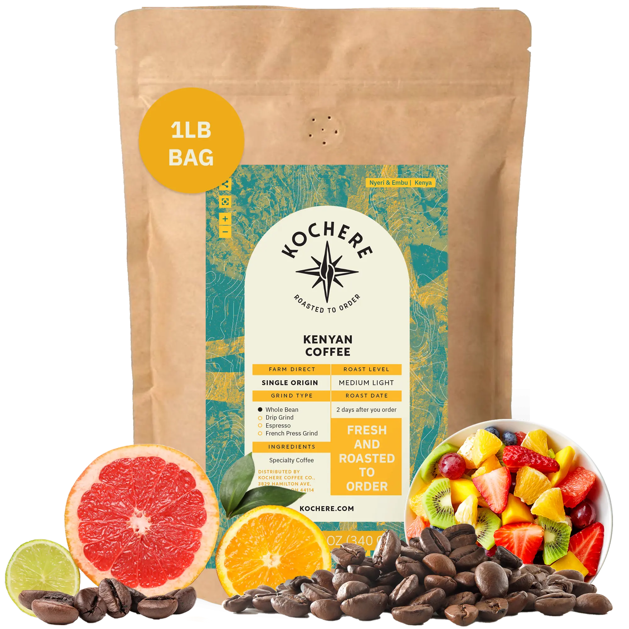 Kochere Coffee Kenyan Nyeri Embu AB Medium-Light Roast - Fruity, Balanced, Bright Cup