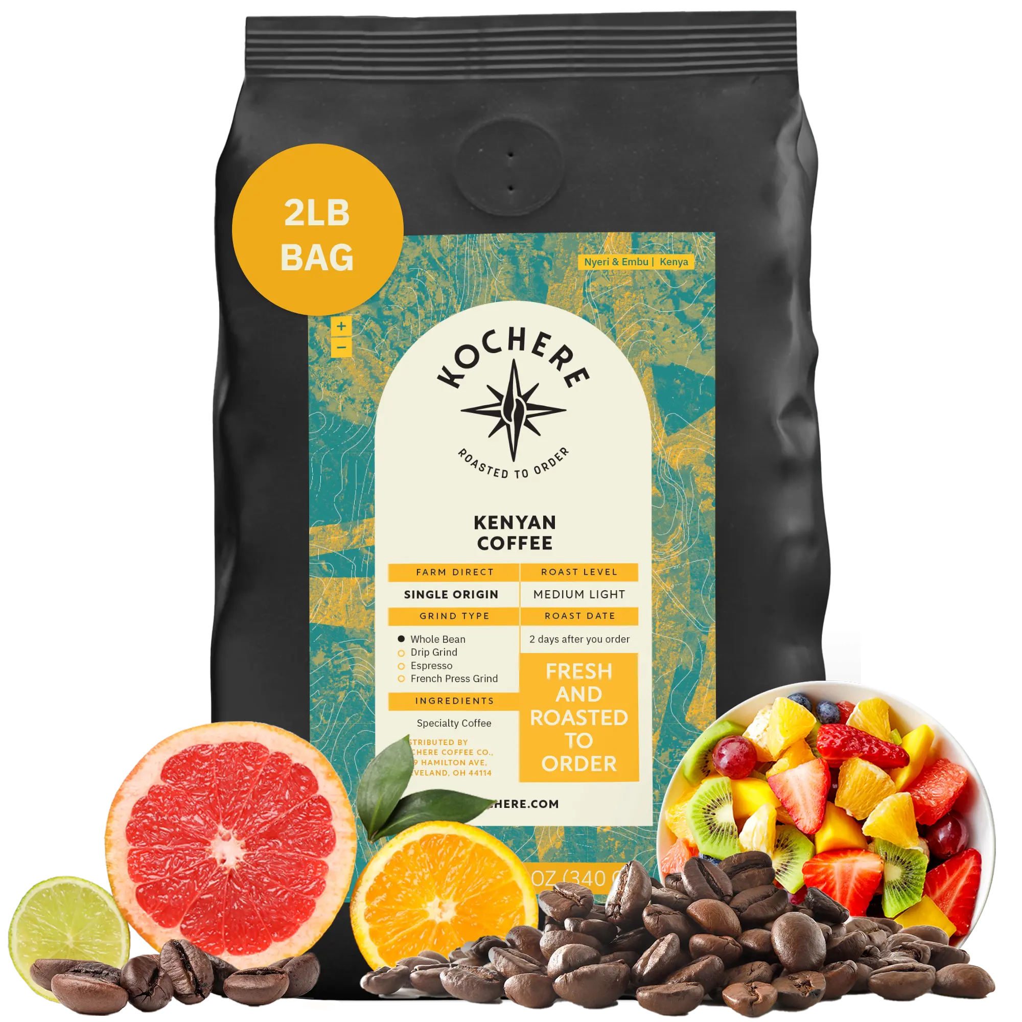 Kochere Coffee Kenyan Nyeri Embu AB Medium-Light Roast - Fruity, Balanced, Bright Cup