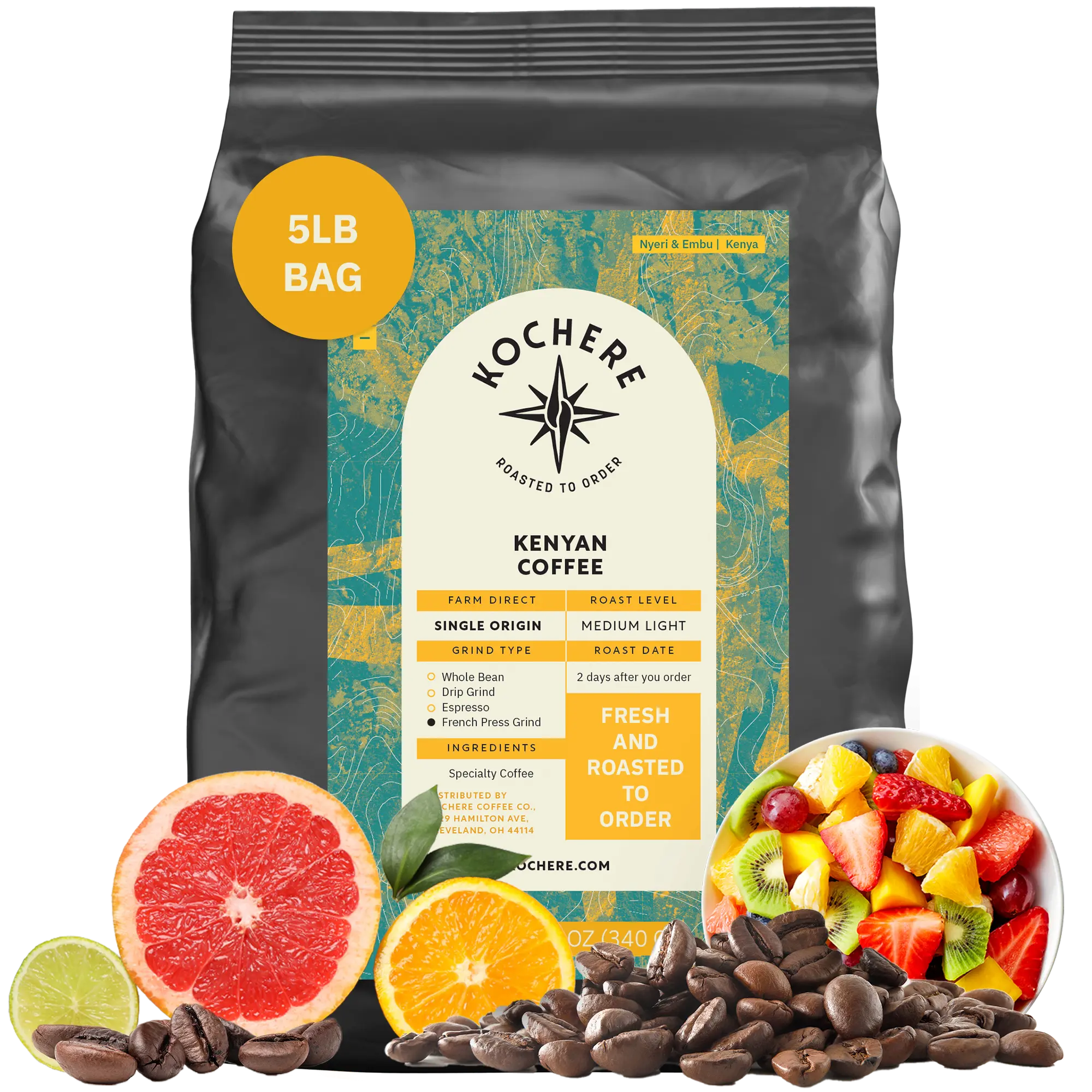 Kochere Coffee Kenyan Nyeri Embu AB Medium-Light Roast - Fruity, Balanced, Bright Cup