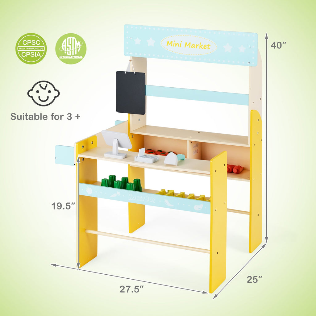 Kid's Pretend Play Grocery Store with Cash Register and Blackboard-Blue