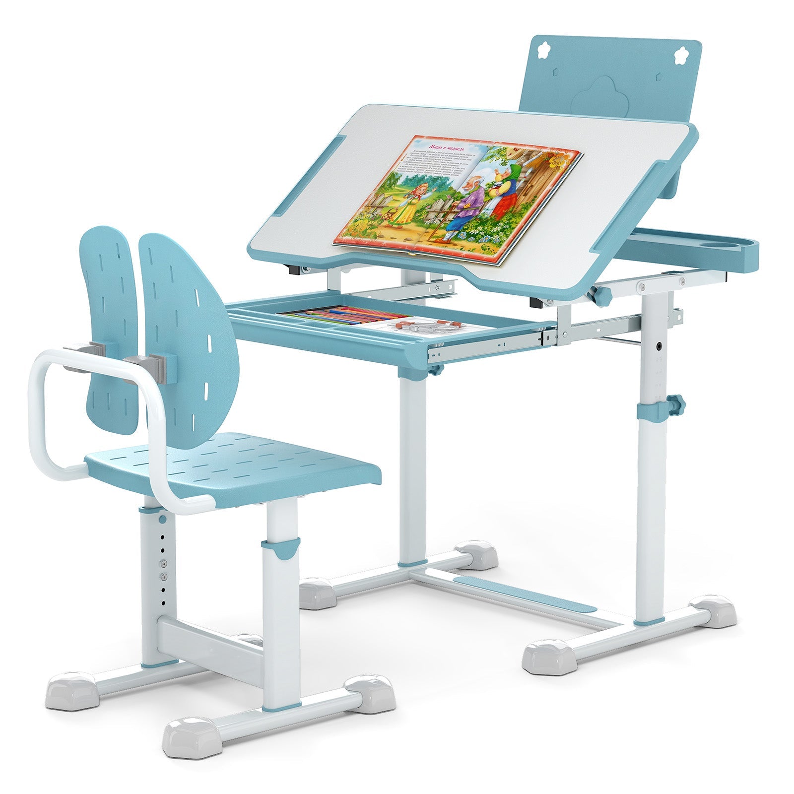 Kid's Study Desk and Chair Set with Tilt Desktop and Book Stand