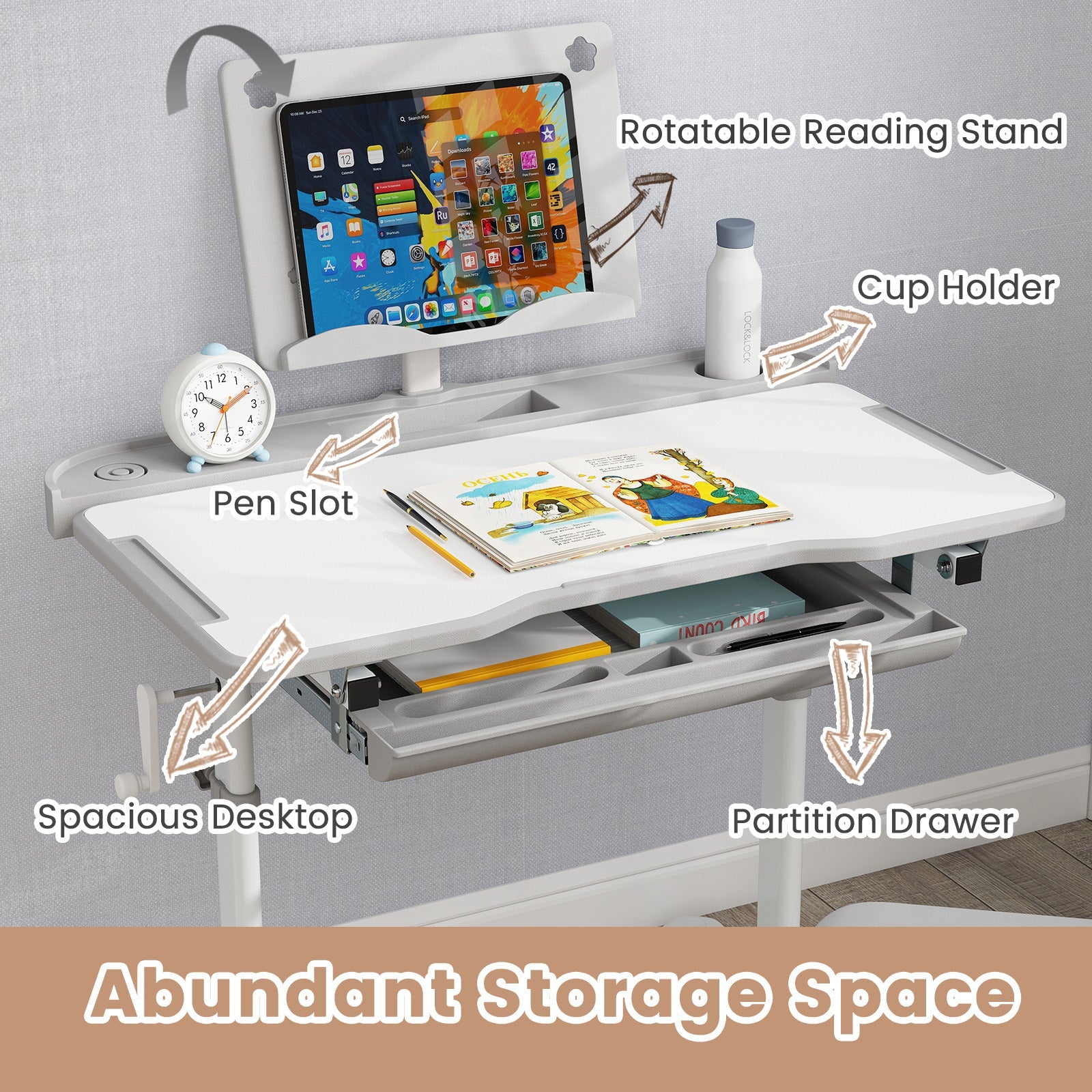 Kid's Study Desk and Chair Set with Tilt Desktop and Book Stand