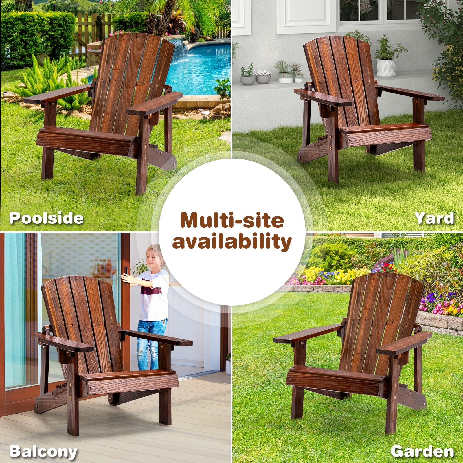 Kid's Adirondack Chair with High Backrest and Arm Rest