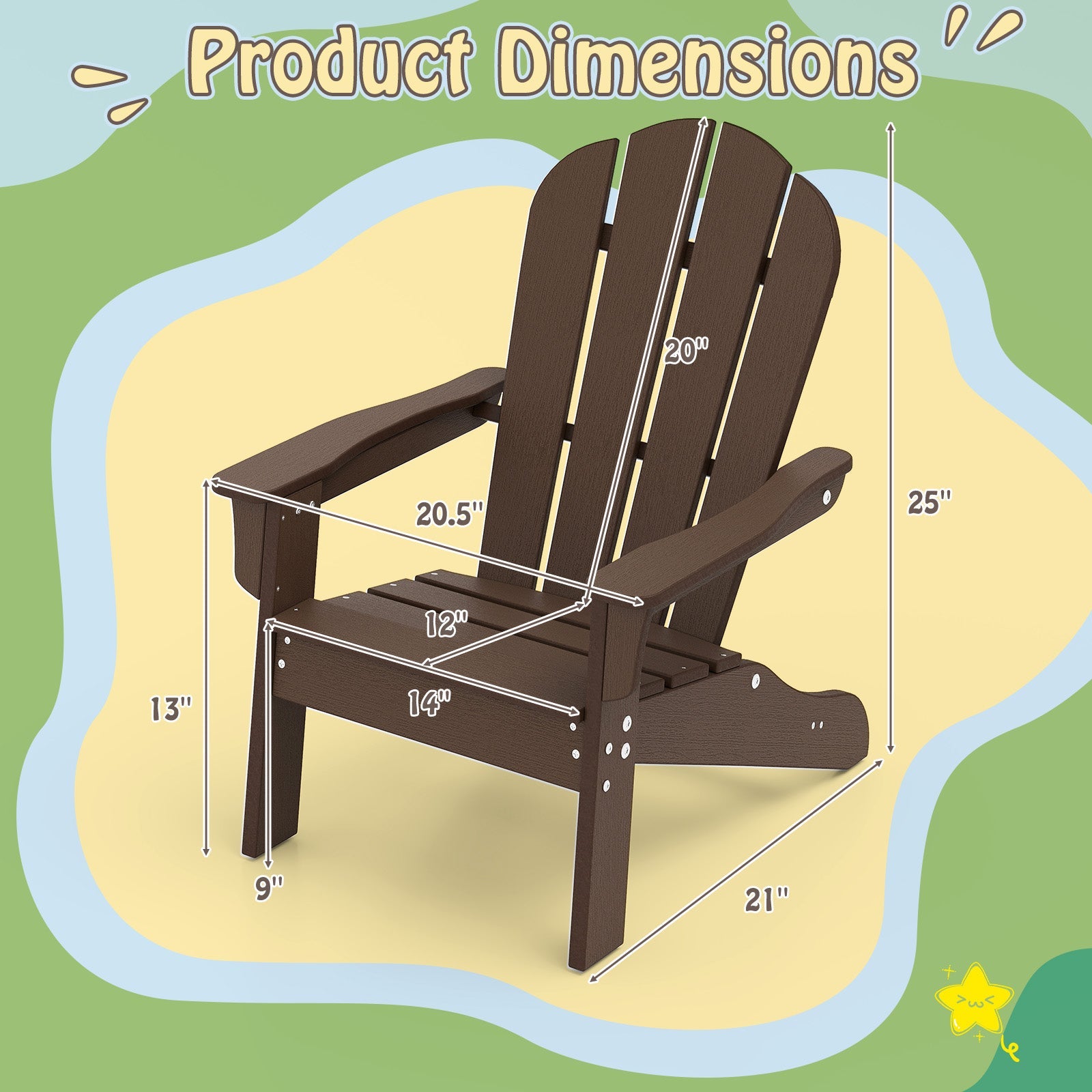 All-Weather HDPE Kid's Adirondack Chair with with High Backrest and Armrests-Brown