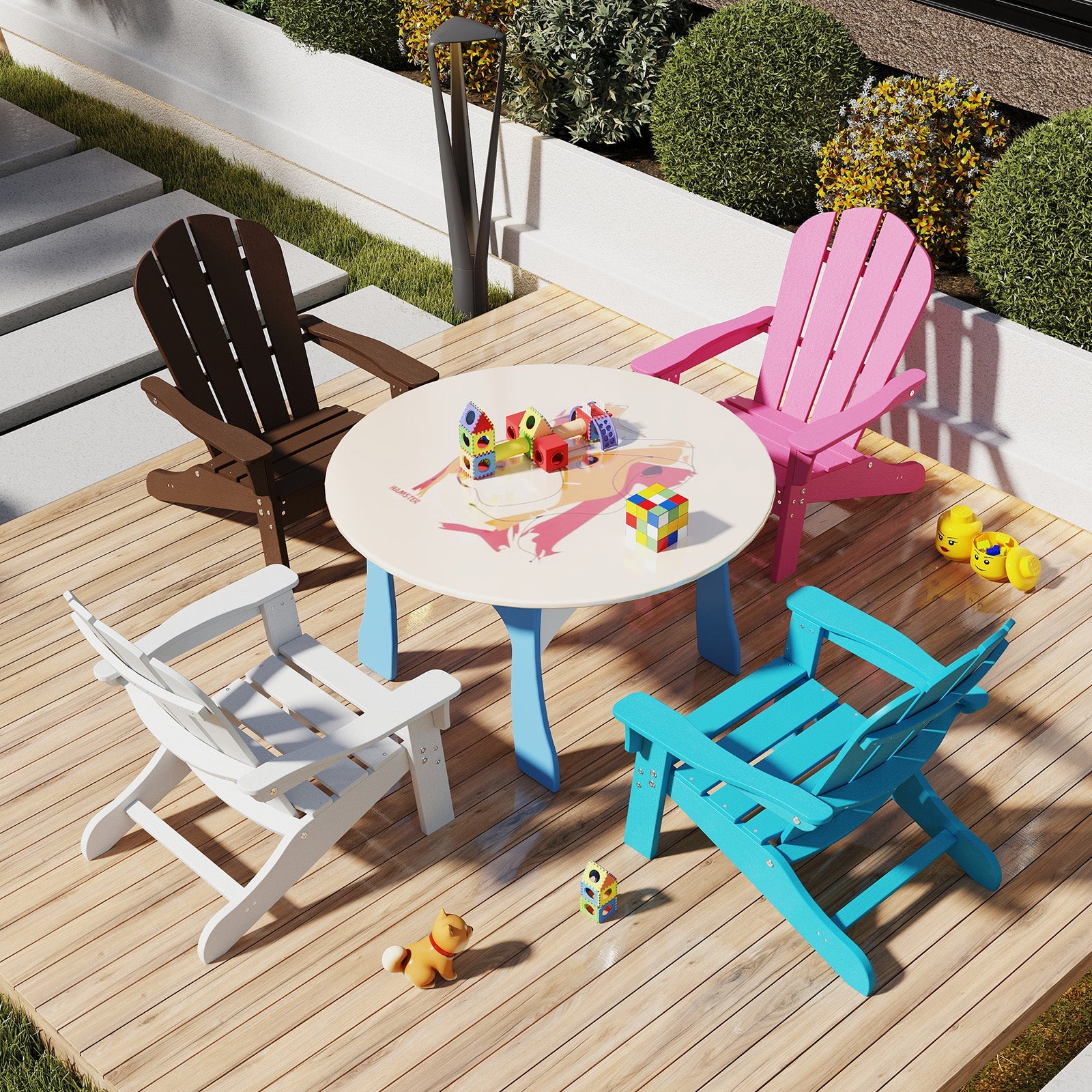 All-Weather HDPE Kid's Adirondack Chair with with High Backrest and Armrests-Turquoise
