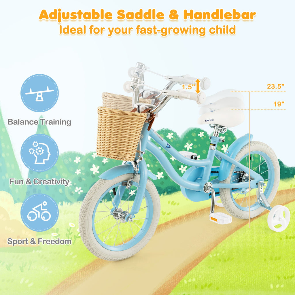 14-Inch Kids Bike with Training Wheels and Adjustable Handlebar Seat
