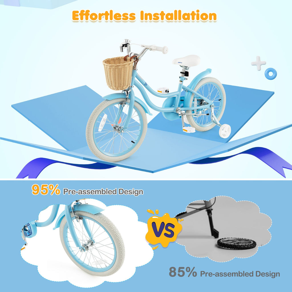 18-Inch Kids Bike with Training Wheels and Adjustable Handlebar Seat