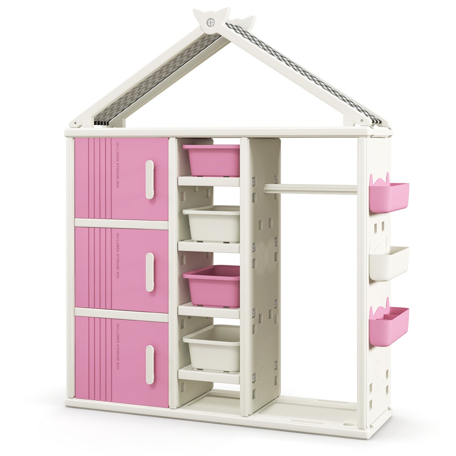 Kids Costume Storage Closet with Storage Bins and Shelves and Side Baskets for Kids Room