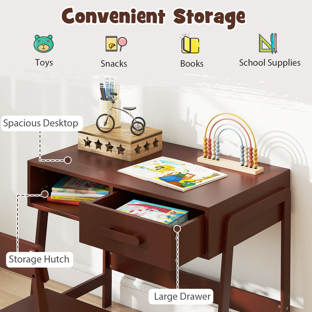 Kids Desk and Chair Set with Storage Drawer and Hutch