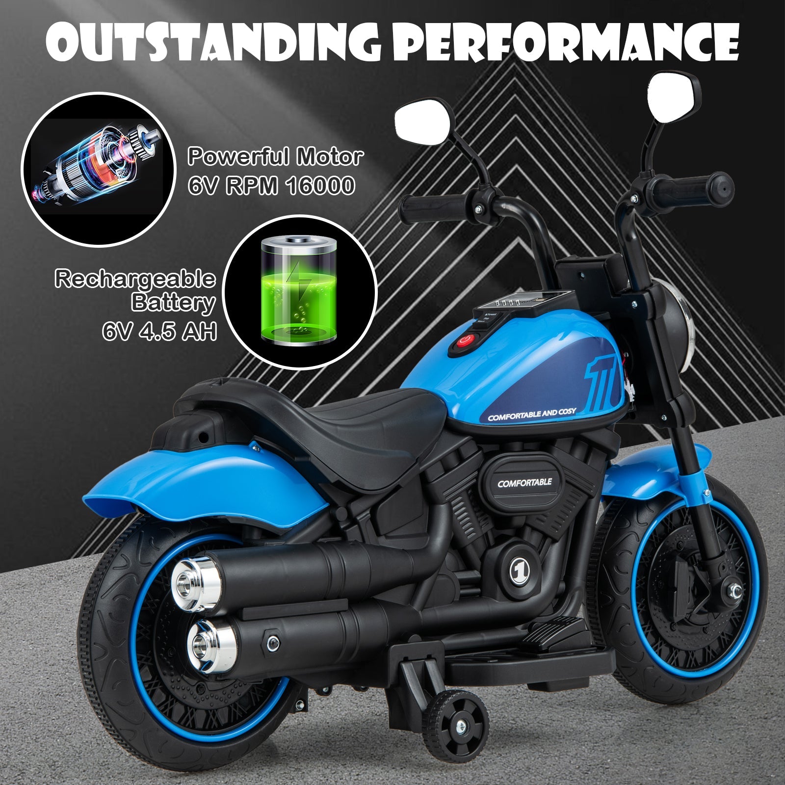 Kids Electric Motorcycle with Training Wheels and LED Headlights