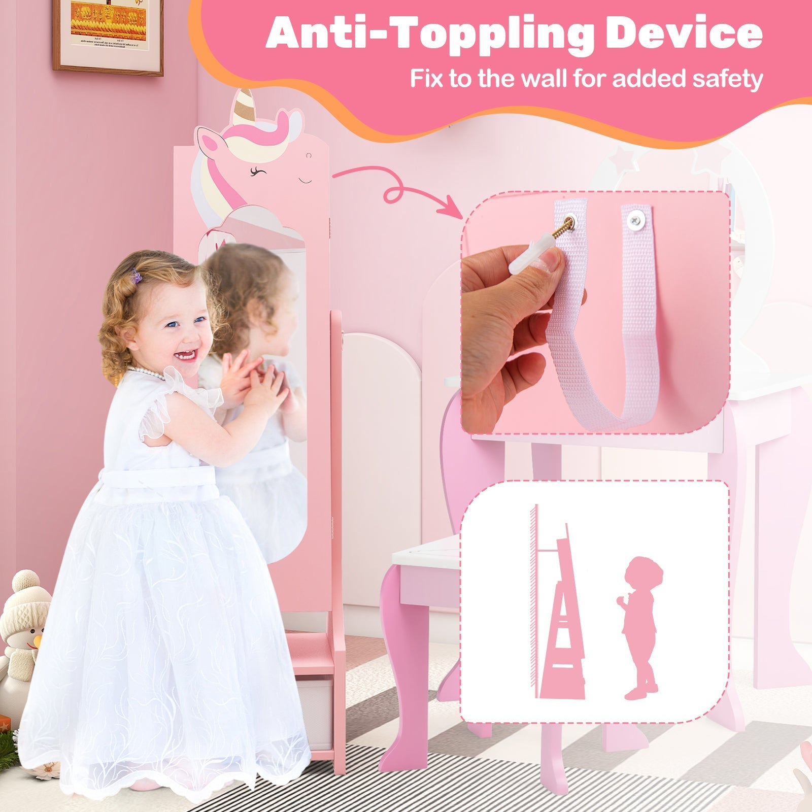 Kids Jewelry Armoire Cabinet with Storage and 2 Tilt Angles