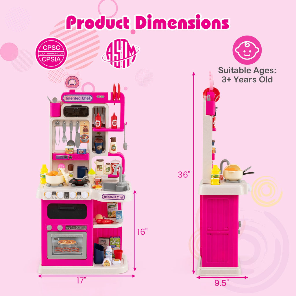 Kids Kitchen Playset Pretend Play Kitchen with Realistic Sounds and Lights