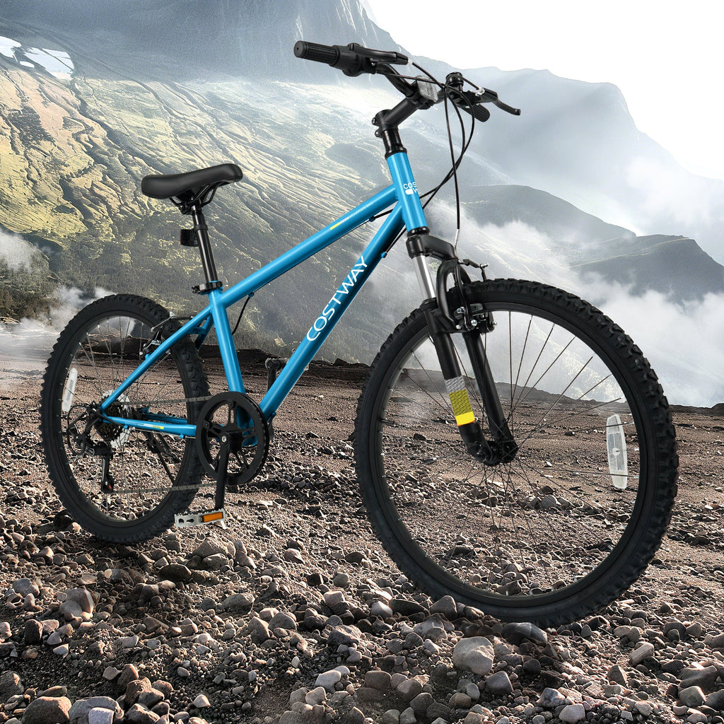 Kids Mountain Bike 20 24 Inch Child Bicycle for Boys Girls Aged 8+ Years Old Blue