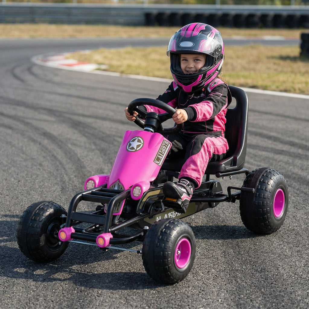 Kids Pedal Go Kart with Steering Wheel and Gear Shifter and Handbrake
