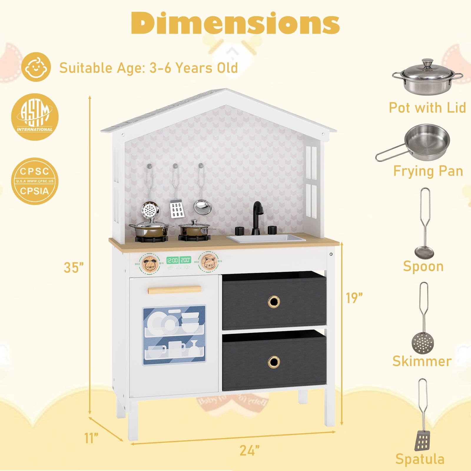 Kids Play Kitchen Children Toy Kitchen Playset with 2 Stoves and Rotation Knobs
