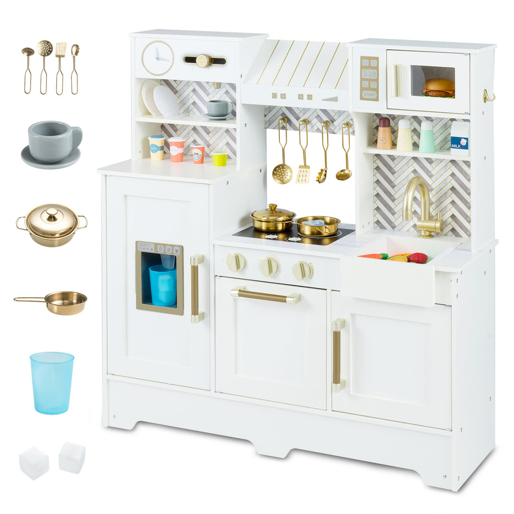 Kids Play Kitchen with Stoves and Faucet for Girls Boys Aged 3-6