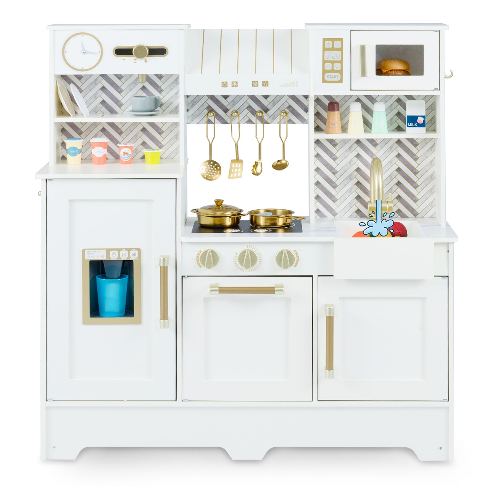 Kids Play Kitchen with Stoves and Faucet for Girls Boys Aged 3-6