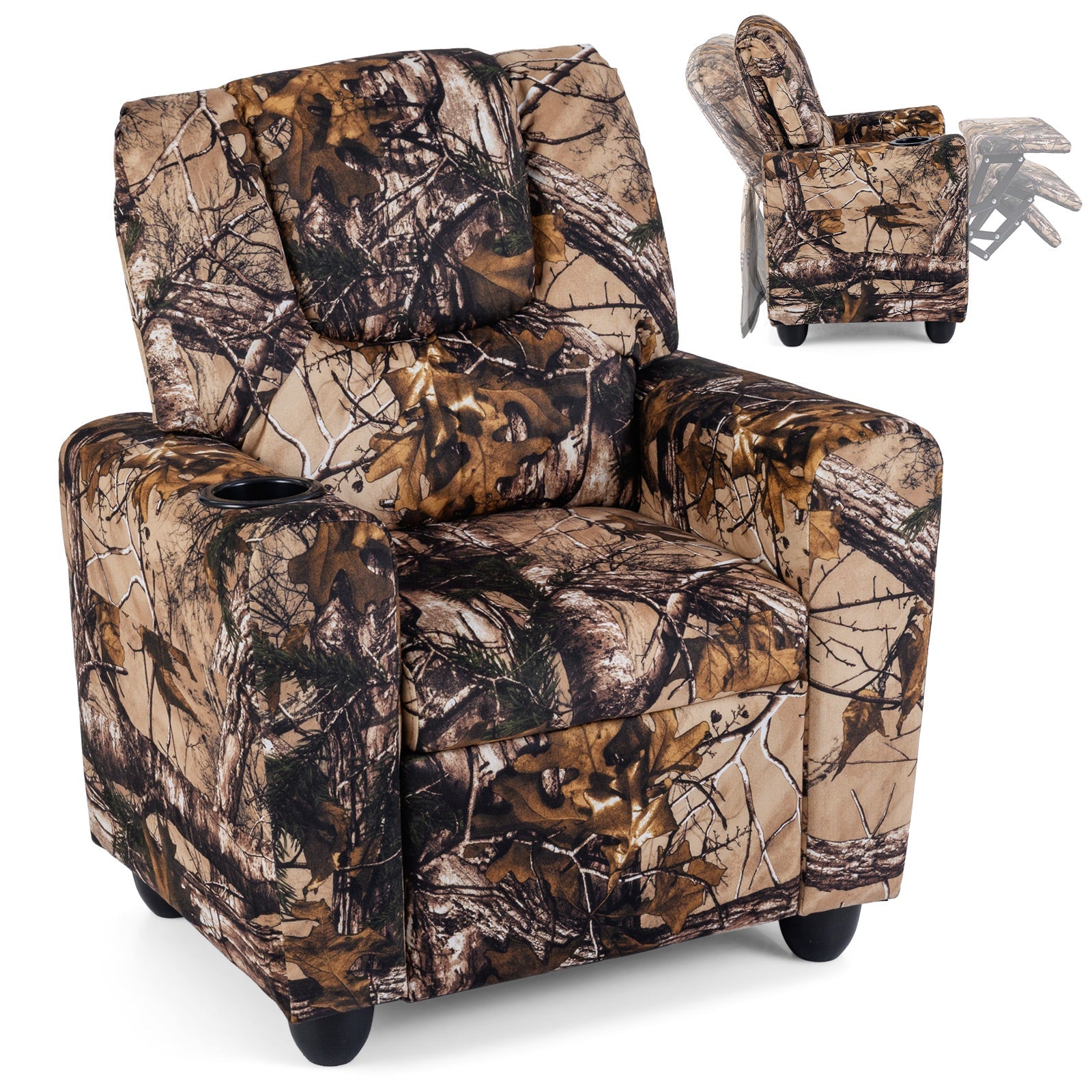 Kids Recliner Chair Push Back Toddler Reclining Armchair with Cup Holder