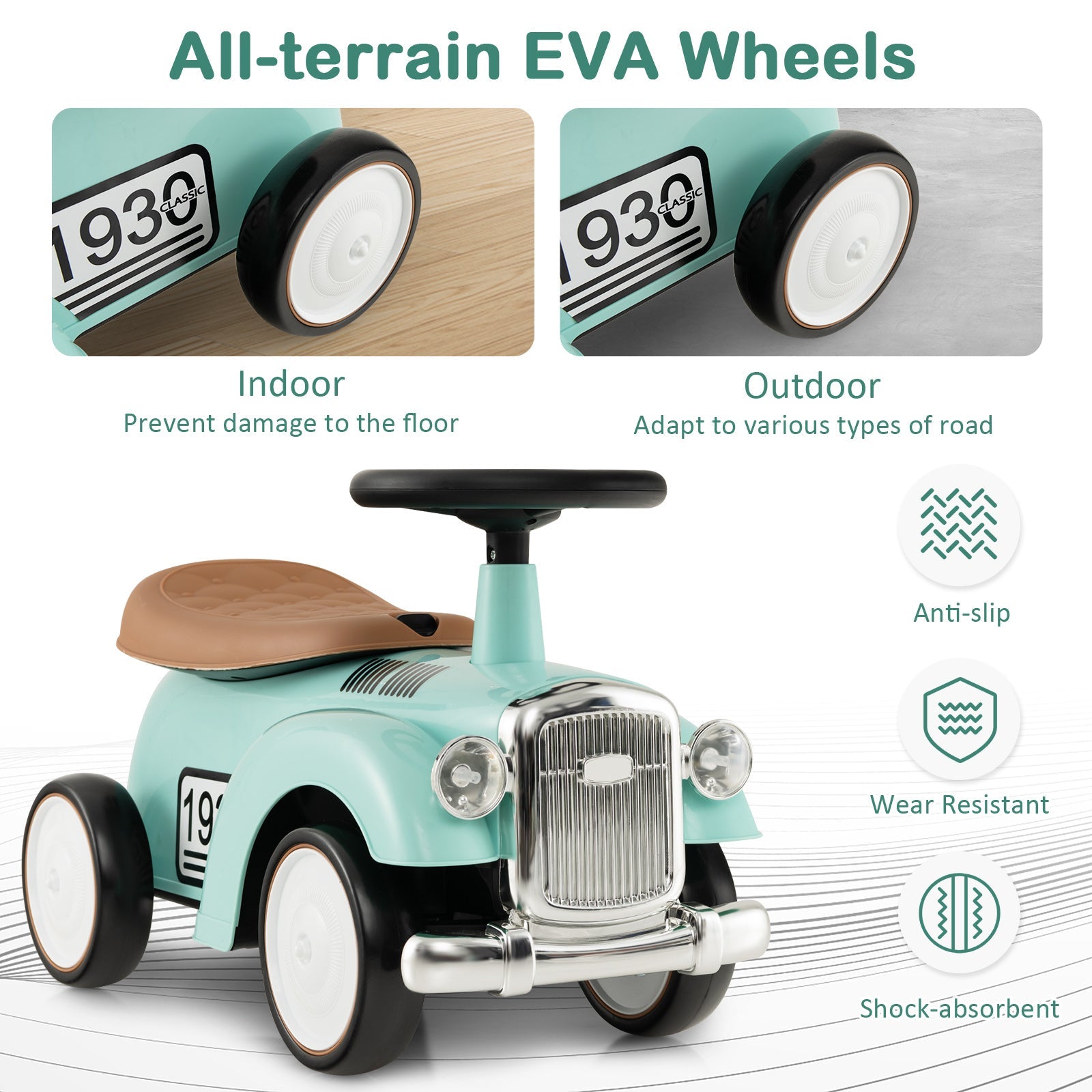 Kids Sit to Stand Vehicle with Working Steering Wheel and Under Seat Storage