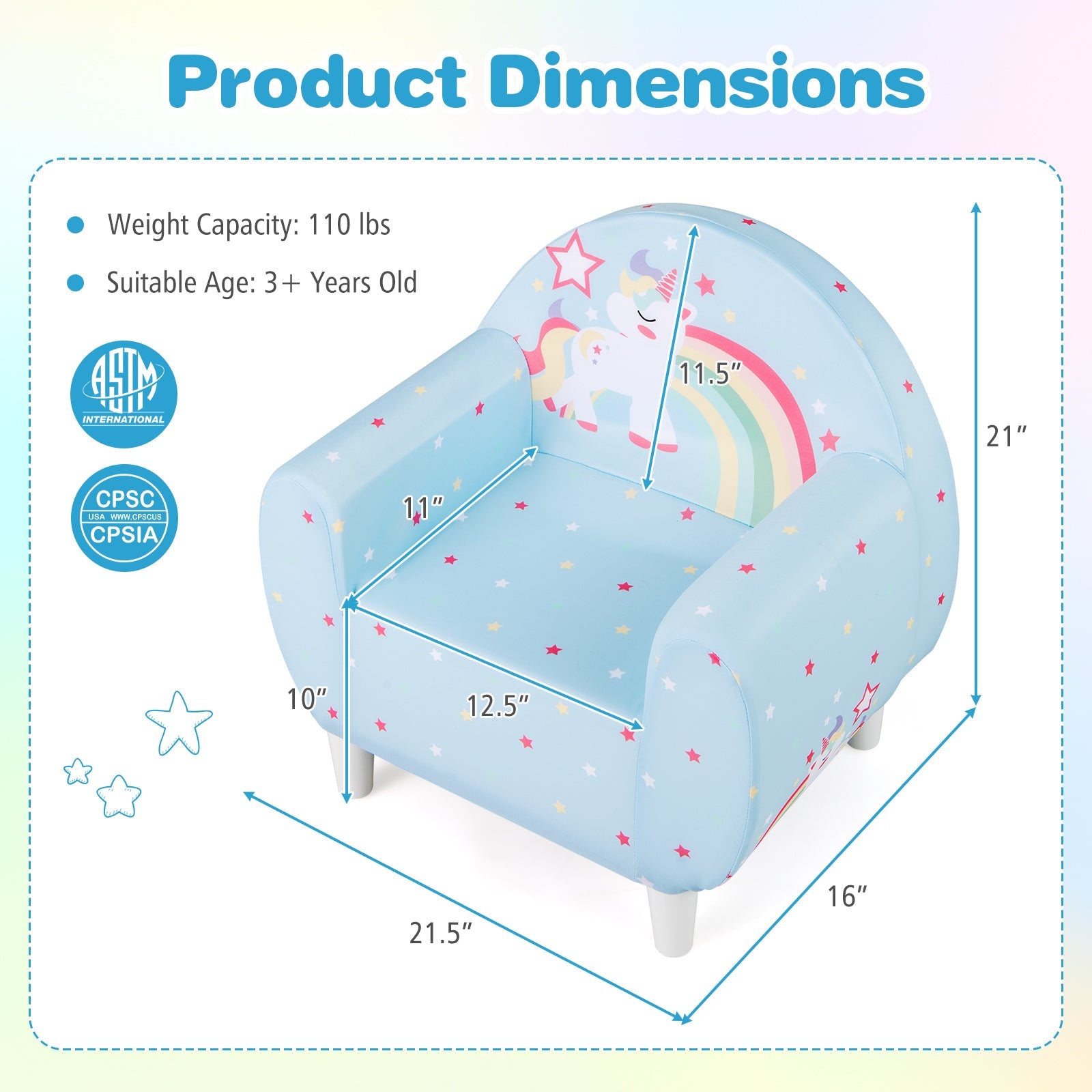Kids Sofa with Breathable Spandex Fabric and High-density Sponge Filling for Boys and Girls