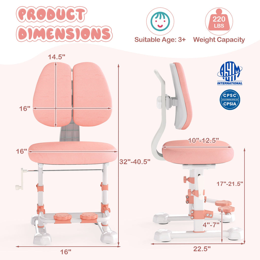 Kids Study Chair with Adjustable Double Backrest and Footrest