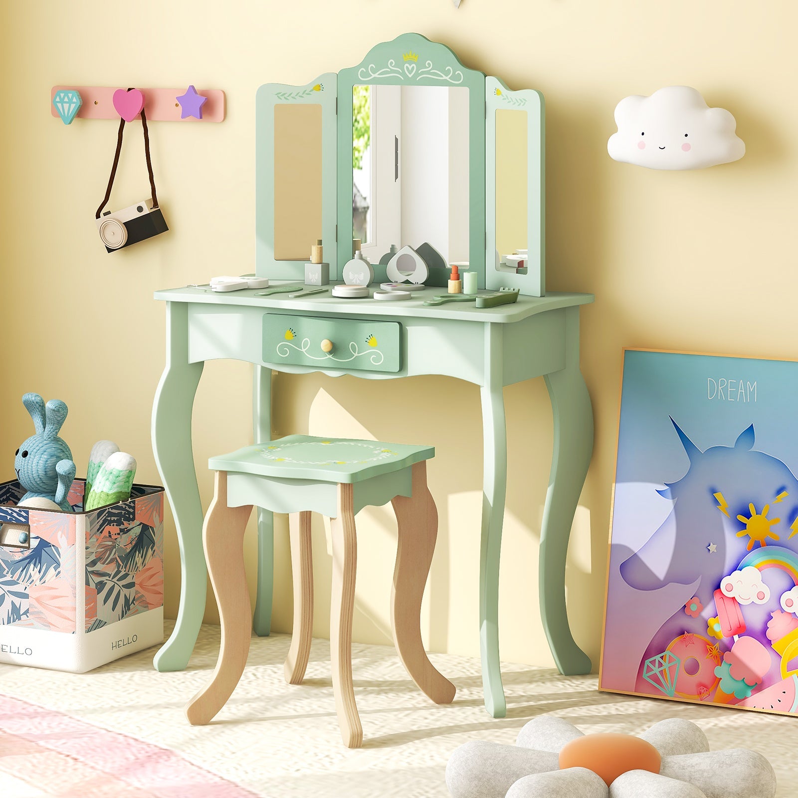 Kids Vanity Set with Tri-folding Mirror