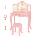 Kids Vanity Set with Tri-fold Lighted Mirror Detachable Top and Stool
