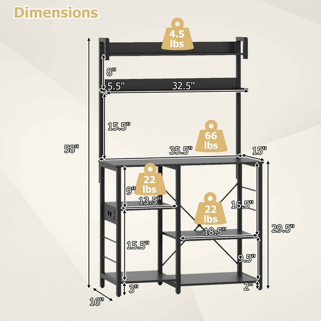 Kitchen Bakers Rack with Power Outlet 5-Tier Microwave Oven Stand with LED Lights