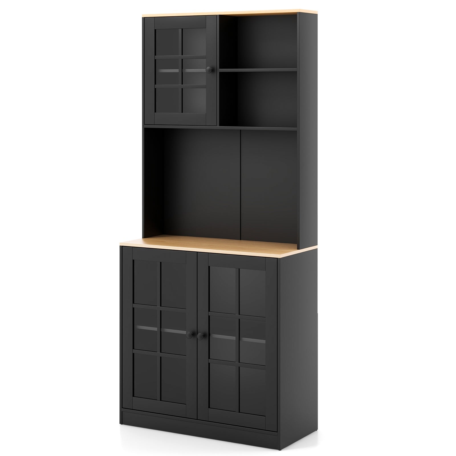 72 Inch Freestanding Pantry Cabinet with Hutch and Adjustable Shelf