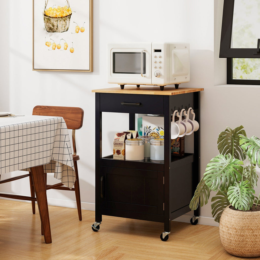 Rolling Kitchen Island Cart with Drawer and Side Hooks